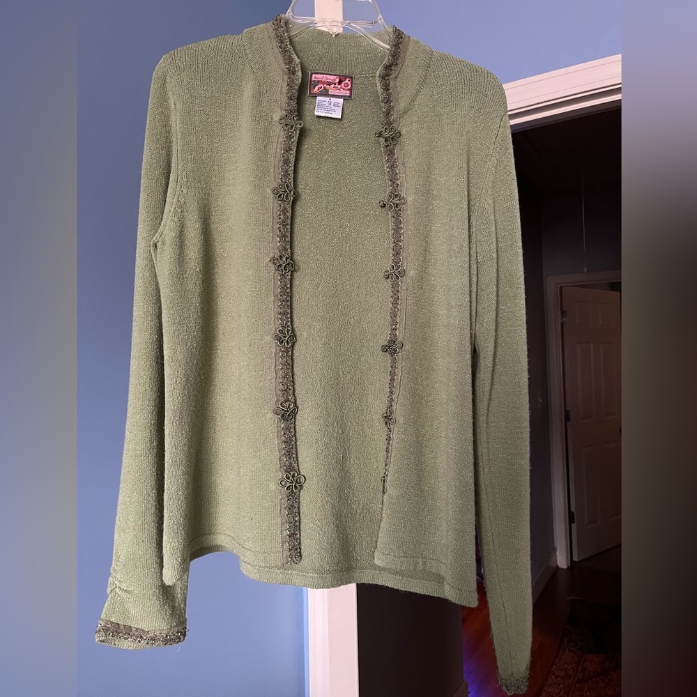 Vintage April Cornell Pistachio Green Cardigan